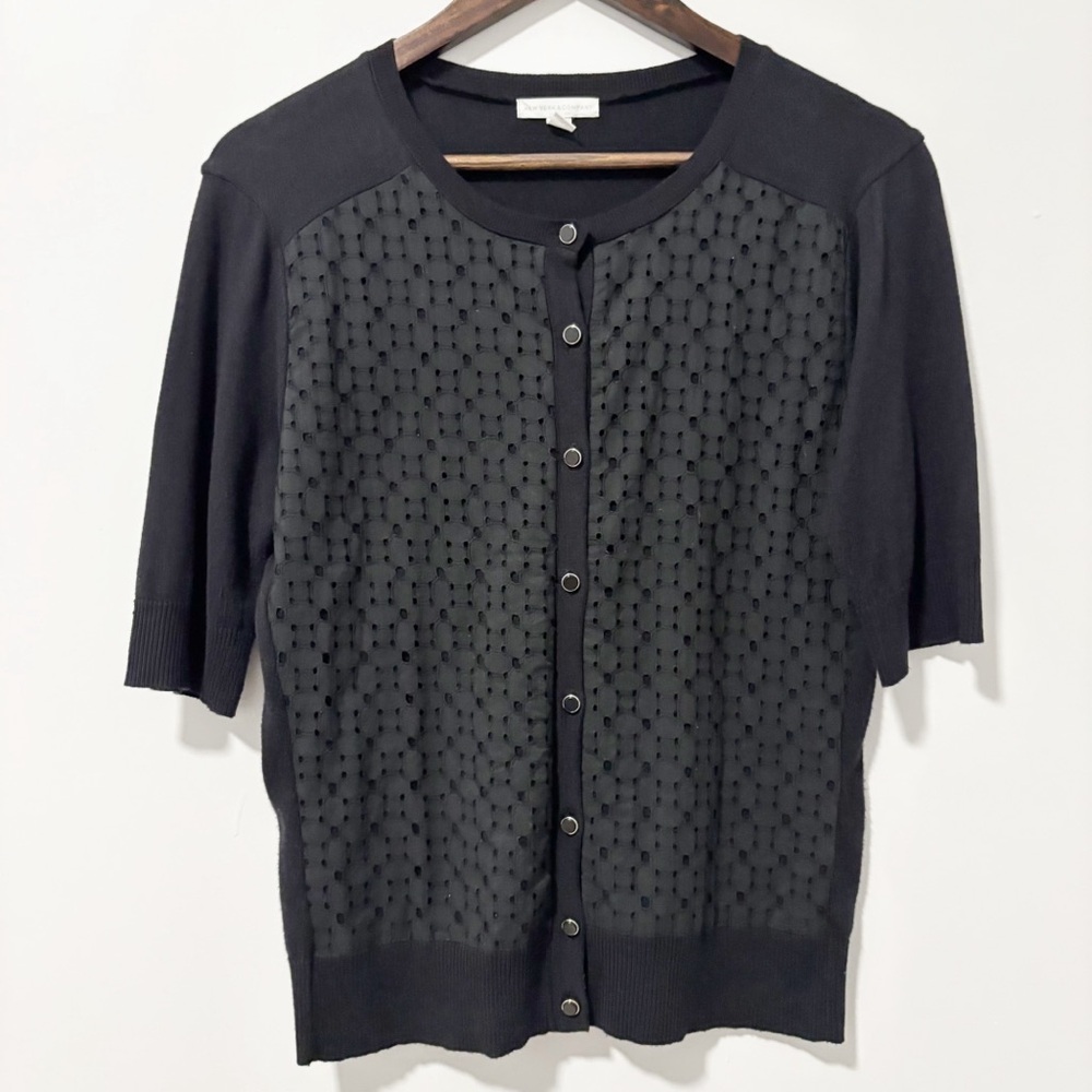 New York & Company Lace Knit Sweater‎ Cardigan Womens Size Large Short Sleeve